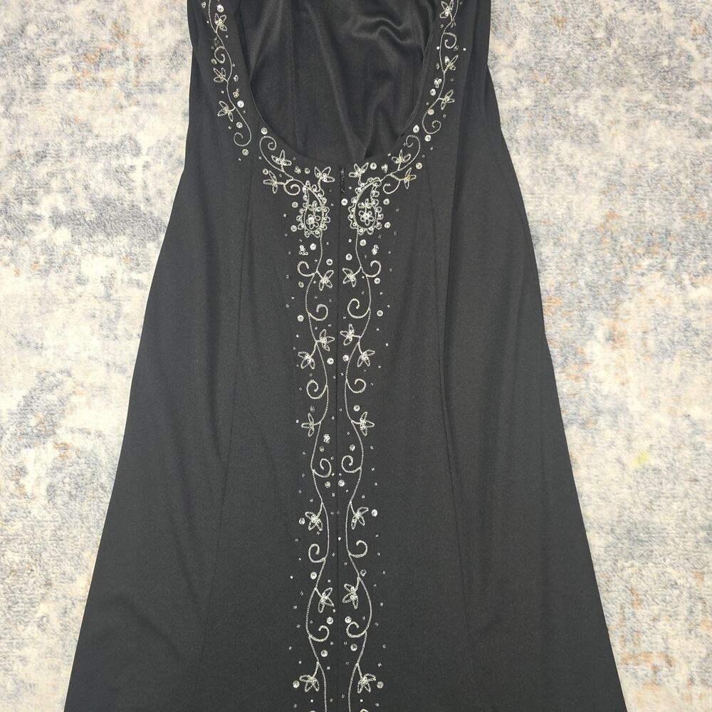 VTG y2k Jane & Johnny Slip Dress 4 Black Halter Beaded Maxi Formal Prom Party - Picture 10 of 12